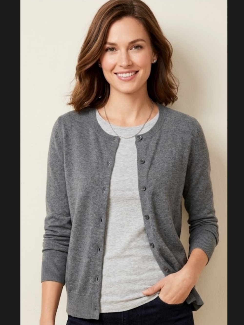 Talbots Charcoal Gray Pima Cotton Blend Cardigan Medium Petite